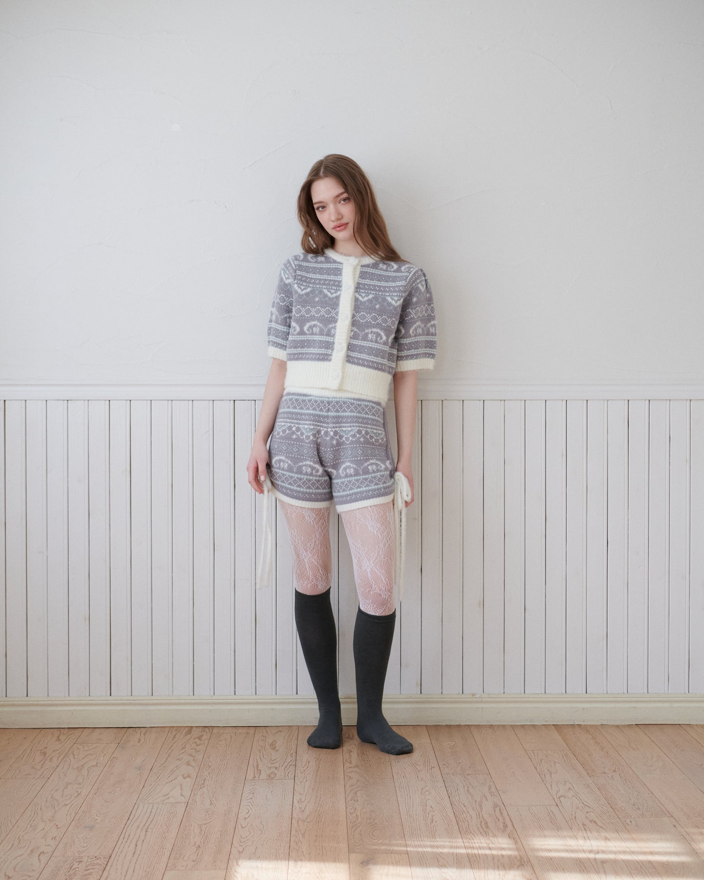 Fair lsle pattern cardigan/2color