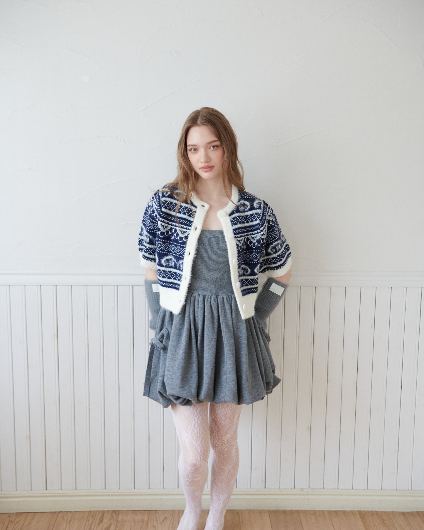 Fair lsle pattern cardigan/2color