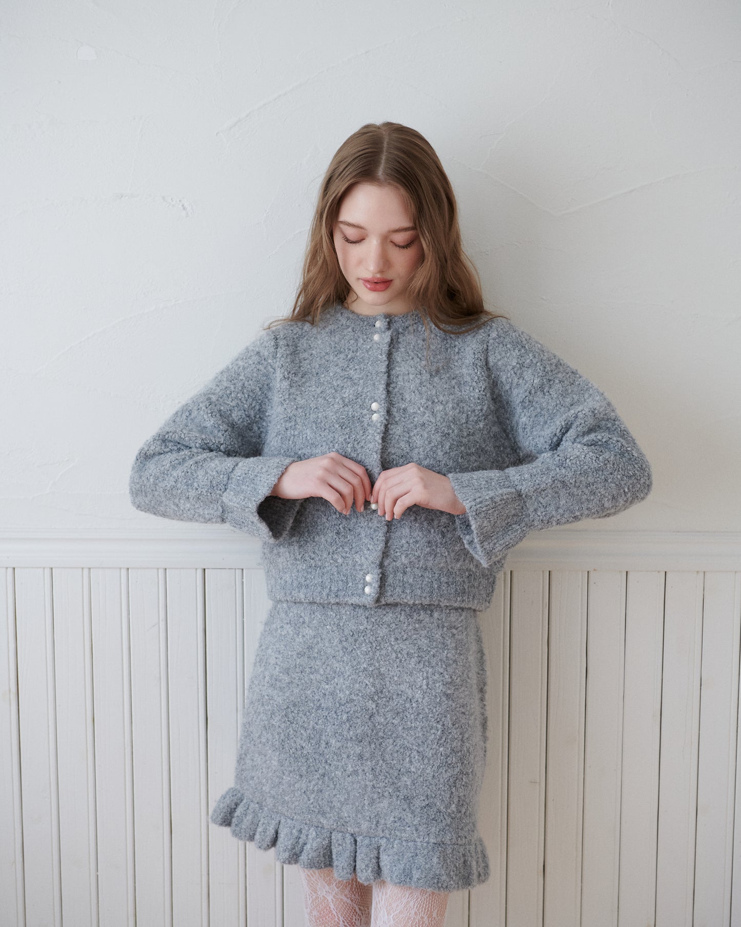 Loop Yarn Frill Cardigan/2color